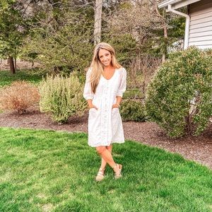 CAbi White eyelet cover with slip dress